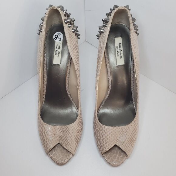 Simply Vera Wang Sz 9.5 Platform Faux Snakeskin Beige Pumps Spike Heels Glam - Picture 3 of 9